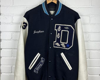 Vintage 90s Stitched Two Tone Wool Varsity Letterman Jacket Size L