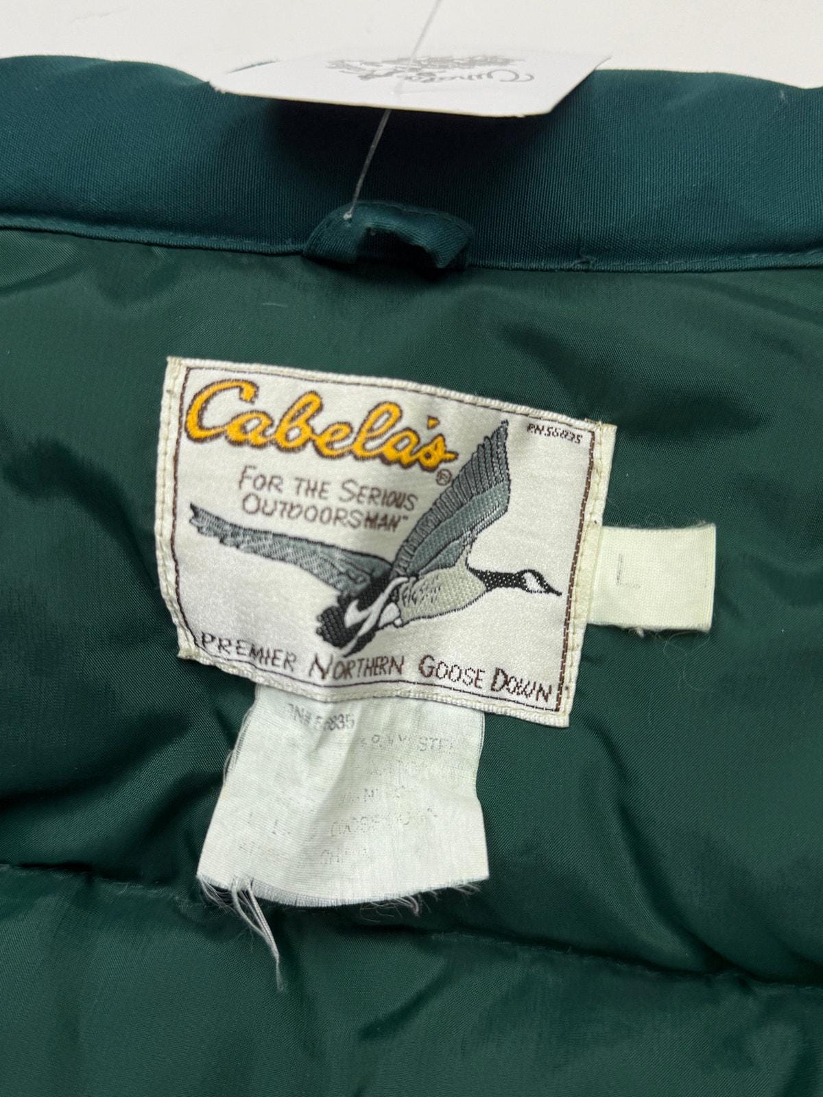 Manteau Matelassé Vintage Cabela's Homme - Taille L - Duvet D'oie - Vert - Boutons Pression - OCCASION