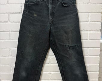 Vintage Carhartt Work Wear Black Faded Denim Jeans Size 32W