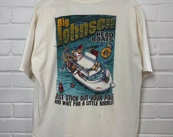 Vintage 2002 Big Johnson Head Boats Humour Funny Graphic T Shirt Size XL