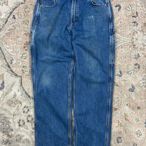 Vintage Carhartt Denim Carpenter Work Wear Dark Wash Jeans Pants Size 36W