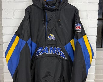 Vintage 90s St Louis Rams NFL Pro Line 1/2 Zip Starter Insulated Jacket Size XXL Black