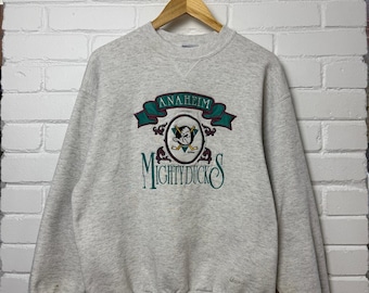 Vintage 90s Anaheim Mighty Ducks NHL Embroidered Crest Crewneck Sweatshirt Size L