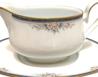 Vintage Noritake Gravy Boat Blue Floral Gold Trim Ontario China Serving Dish