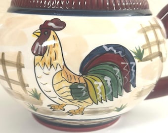 Farmhouse Rooster Teapot Hand Painted Ceramic Country Cottage Kitchen Decor