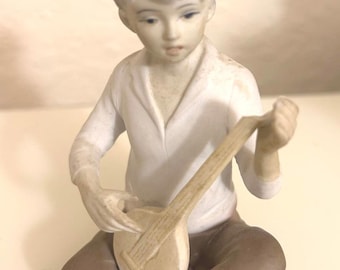 Vintage Ardalt Japan Porcelain Boy Figurine | Child Playing Instrument | 4”