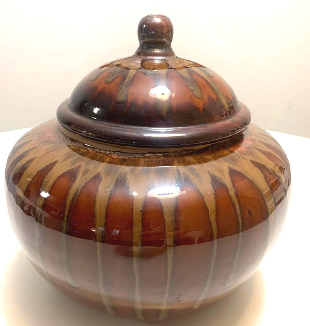 Drip Glaze Pottery Bowl Lidded Vintage Studio Art Stoneware Rustic ...