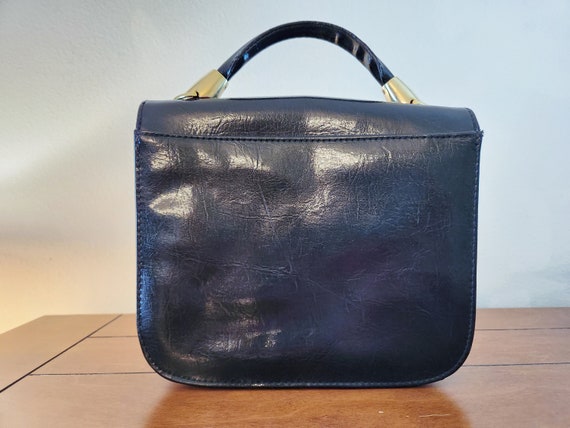 Vintage 1990's Black Sasha Handbag with Large Gol… - image 4
