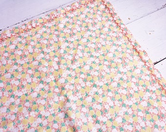 Vintage Floral Feed Sack Cotton Homemade Tablecloth- 40 x 38