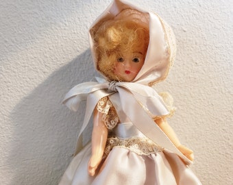 Vintage Doll in Handmade Dress and Bonnet