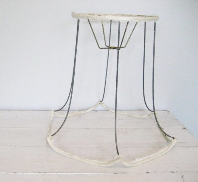 Vintage Large Wire Lamp Shade Frame Base Bell Style With Scalloped Edges