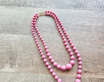 Pair of Vintage Bright Pink Beaded Necklaces