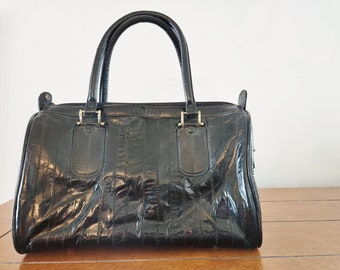 Vintage Black Eel Skin Speedy Satchel Style Handbag