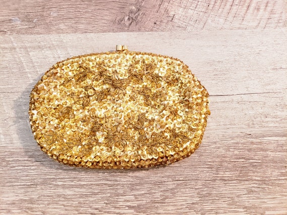 Vintage Gold Sequin Beaded Clutch Purse Pouch-Hand Made in | Etsy
