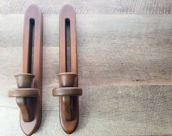 Pair of Wooden Mid Century Style Hanging Candleholders