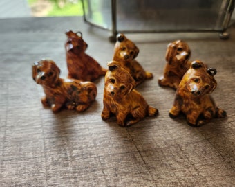 Set of 6 Vintage Hand Painted Ceramic Dog Figurines