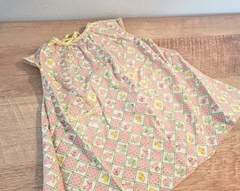 Vintage Handmade Baby / Doll Print Cotton A-line Dress- Small, Infant, Animal, Pink, Mint Green