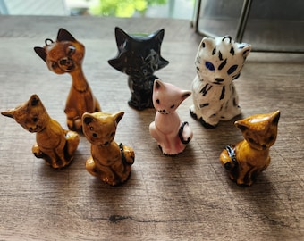 Set of 7 Vintage Hand Painted Ceramic Cat Figurines