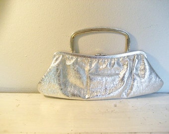 Vintage Silver Metallic Clutch Purse with Handle