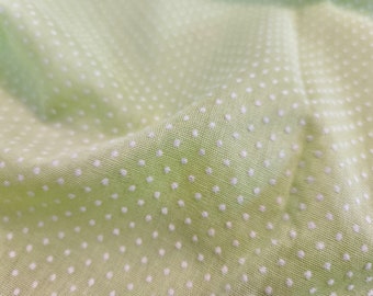 2.6 Yards Vintage Lime Green Lightweight Fabric with White Flocked Polka Dot Design- 47" wide