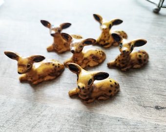 Set of 6 Vintage Hand Painted Ceramic Deer Figurines