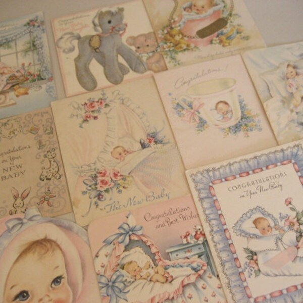 Lot of 10 Vintage 1950s Baby Girl Greeting Cards- Scrapbook, Altered Art- Lot 3