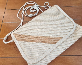 Vintage Large Straw Crossbody / Clutch Style Purse