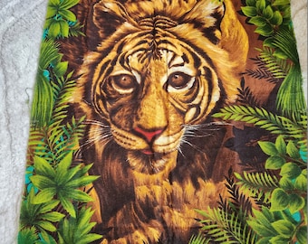 Vintage Barkcloth Style Fabric Piece with Large Tiger Print