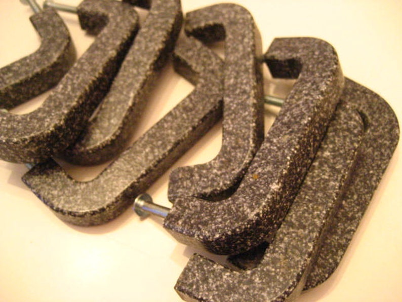 Set of 8 Vintage 1980s Black and Grey Retro Acrylic Dresser Drawer Pulls