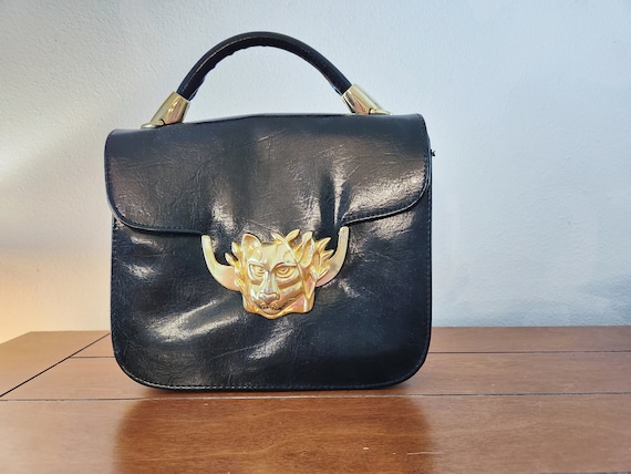 Vintage 1990's Black Sasha Handbag with Large Gol… - image 1
