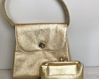 Vintage Gold Metallic Handbag and Wallet