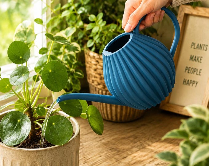 Weltra Fluted Watering Can | 1L Indoor Houseplant Decor, UK Handmade PETG Plant Gift