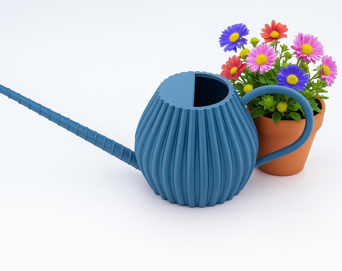 Weltra Fluted Watering Can | 1L Small Indoor 3D Printed Can | Modern Houseplant Decor for Succulents & Herbs | UK Handmade Plant Gift