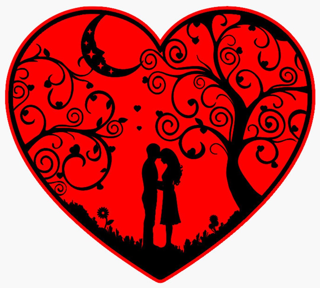 Romantic Vector Dxf Valentines Couple Heart DXF SVG Files, Vector Files for Wood Laser ...