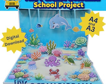 Kit diorama océan | Projet d'école d'artisanat en papier sous-marin (téléchargement numérique A4)