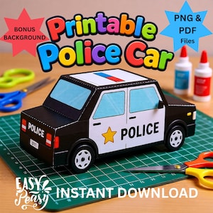 Kit imprimible para manualidades de coche de policía / Coche de papel para armar / PDF y PNG en formato A4