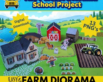 Kit de diorama de granja / Manualidades escolares en papel / Animales, campos (Descarga digital)