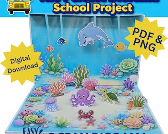 Kit diorama océan | Projet d'école d'artisanat en papier sous-marin (téléchargement numérique A4)