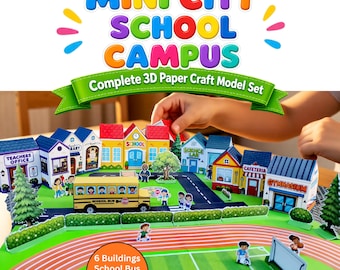 Mini City School Campus Paper Craft Diorama | Printable School Project (12 PNG Files)