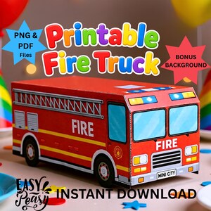 印刷可能な消防車工作キット | DIYペーパー消防車 | PDF & PNG