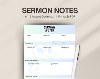 Sermon Notes | Bible Study Template | Church Service Notes Template | Christian Youth Template | Faith Journey Printable