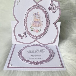 Personalised Handmade Lilac Bunny Birthday Card |Boxed Birthday Card | Luxury Birthday Card | 3D Birthday Card | 1st Birthday | Easel Card