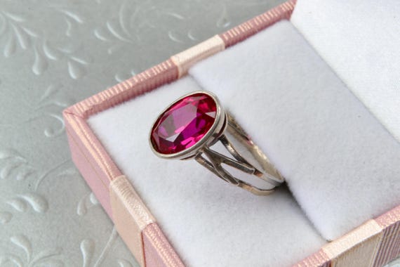 Vintage Soviet ring 875 silver red ruby - image 2