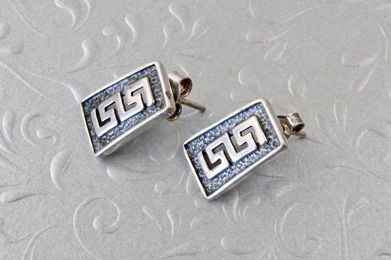 Rectangular sterling silver stud earrings Greek p… - image 5