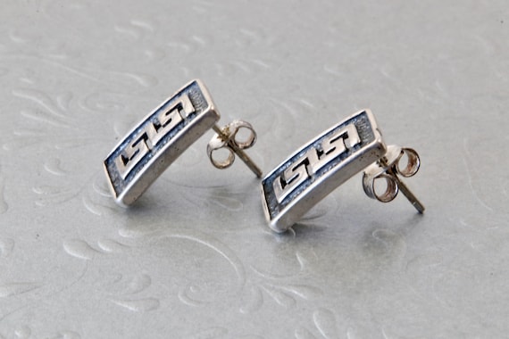 Rectangular sterling silver stud earrings Greek p… - image 10