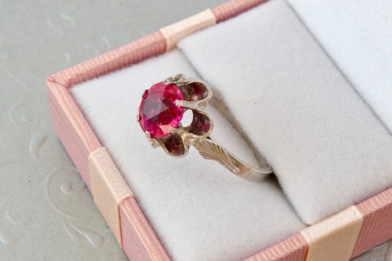 Ruby sterling silver ring, Flower silver ring, Le… - image 3