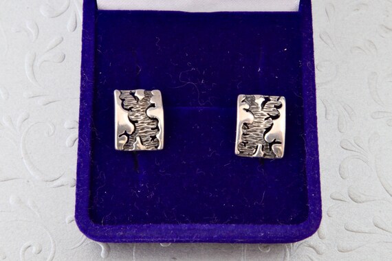 Sterling silver flat rectangular earrings with pa… - image 2