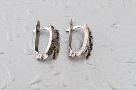 Sterling silver flat rectangular earrings with pa… - image 5