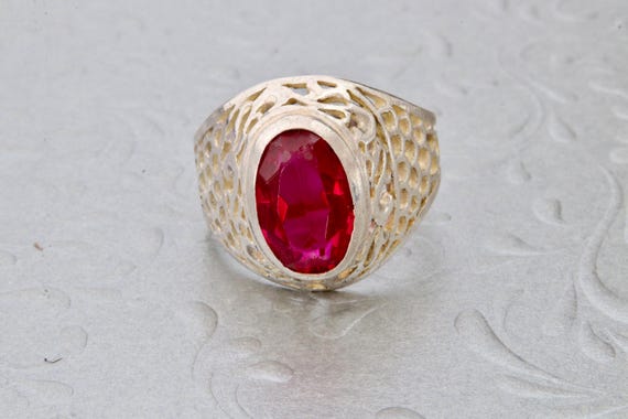Sterling silver red ruby ring, Vintage Soviet fil… - image 5