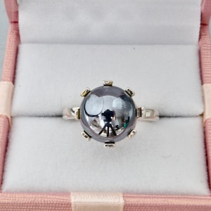 Hematite sterling silver ring, Round ring with black ball